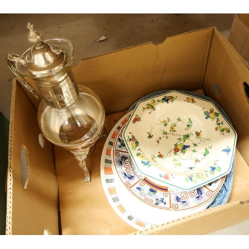 2096 - Coffee Pot with Plated Mounts, Assorted China Plates, etc