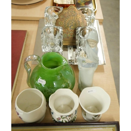 2113 - Lladro Figure, 3 Small Portmeirion Vases, Art Glass Jug, etc