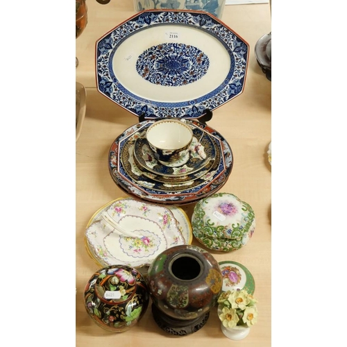 2116 - Cloisonné Vase (a/f), Hardwood Stand & Assorted China