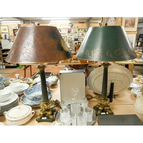 2122 - Pair of Gilded Table Lamps & Shades.