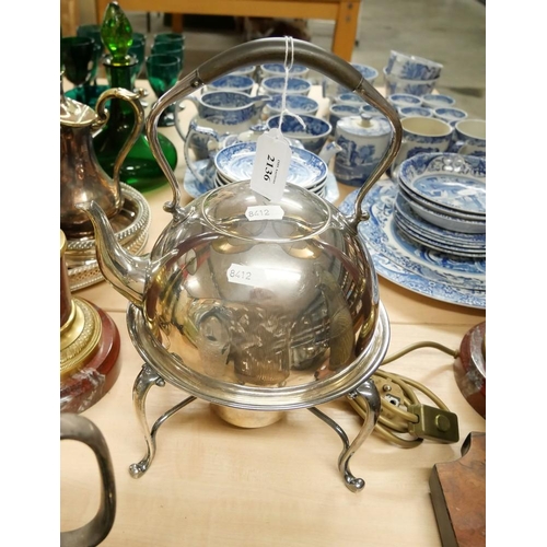 2136 - Silver Plated Spirt Kettle with Horn Handle.