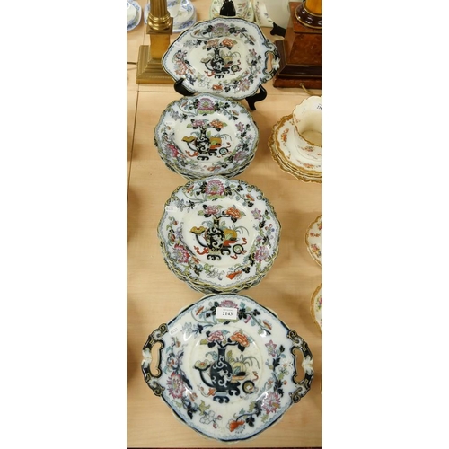 2143 - Large Transfer Printed Decorated with Flowers & Foliage Dessert Set.