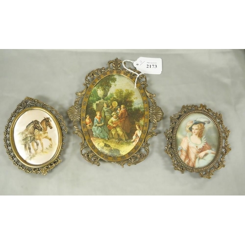 2173 - Two Silk Miniatures & Painted Portrait Miniature.