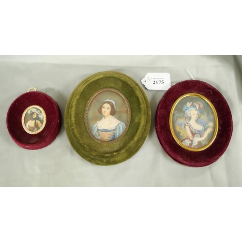 2175 - 3 x 20th Century Painted Portrait Miniatures.