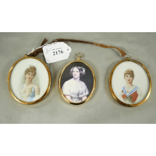 2176 - 2 Painted Portrait Miniatures & Small Framed Portrait Print.