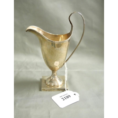 2189 - Antique Birmingham Silver Upright Cream Jug on Square Shaped Foot, approx 2.8oz troy.