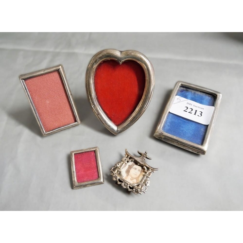 2213 - Five Small Silver & White Metal Miniature Photo Frames.