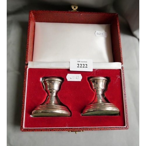 2222 - Cased Pair of Birmingham Silver Dwarf Candlesticks.