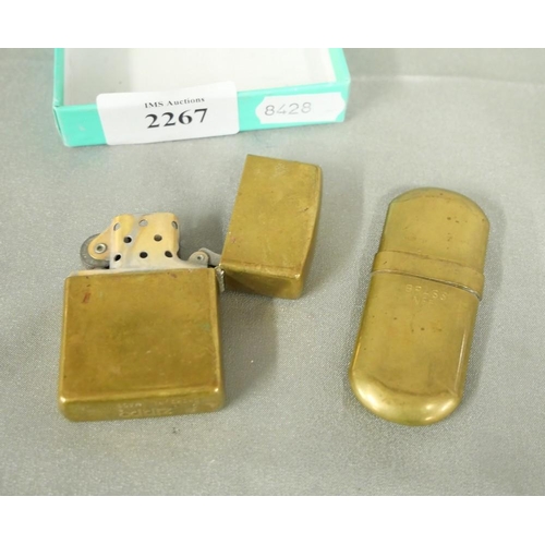 2267 - Vintage Brass Zippo Lighter, Brass Pocket Lighter.