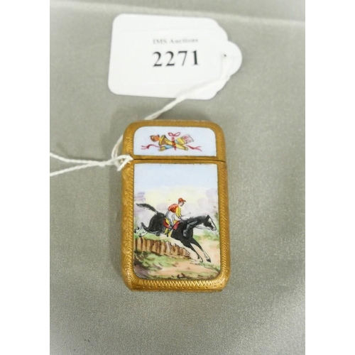 2271 - Antique Enamelled Vesta Case decorated with Racehorse.