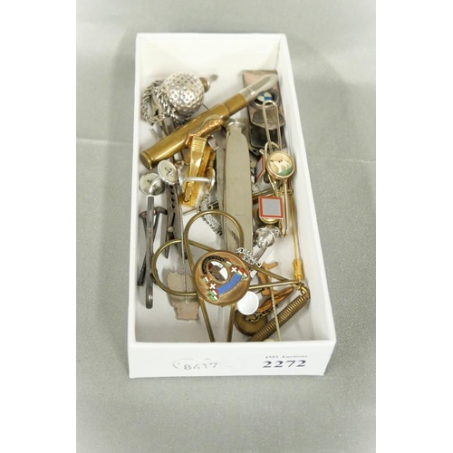 2272 - Box - Tie-clips, Sterling Silver BMW Money Clip, Golf Ball Key Ring etc.