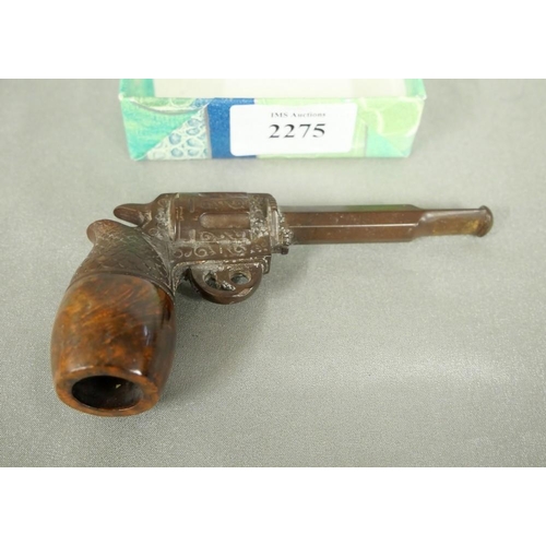 2275 - Vintage French Gutta-Percha Revolver Pipe with Briar Wood Bowl, approx 12cm