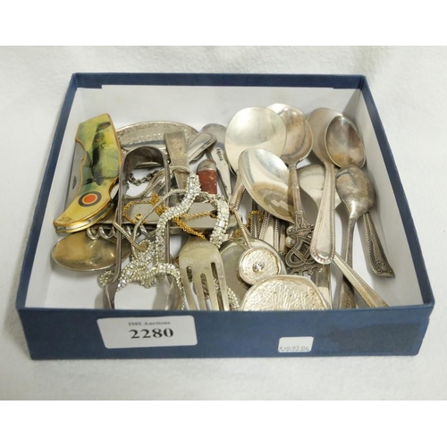 2280 - Box - Costume Jewellery, Spirit Labels, Pocket Knife etc.