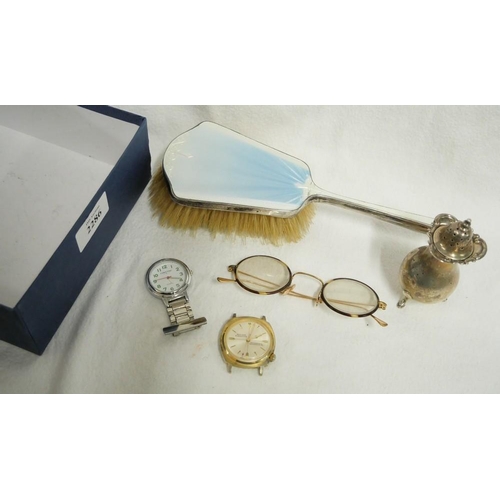 2286 - Box - Silver Pepper Pot, Silver Hand Mirror, Vintage Spectacles etc.