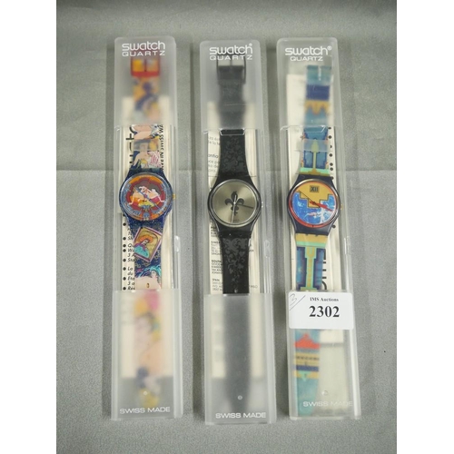 2302 - Three Vintage Swatch Wristwatches.