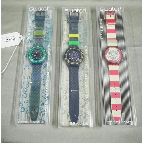 2308 - Three Vintage Swatch Wristwatches.