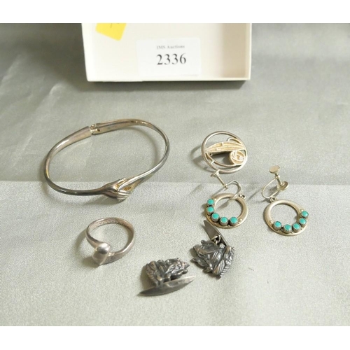 2336 - Box Containing Silver Bangle, Ring, Earrings etc