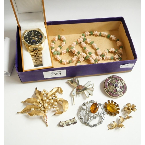 2354 - Box - Assorted Costume Jewellery, Gents Astron Wristwatch.