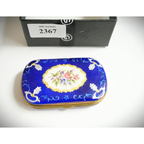 2367 - Antique Enamelled Evening Purse - Colourful Floral Panel on Royal Blue Ground.