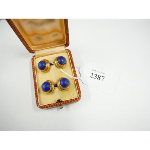 2387 - Cased Pair of 14ct (585) Gold & Lapis Cufflinks - 14.3g total weight.