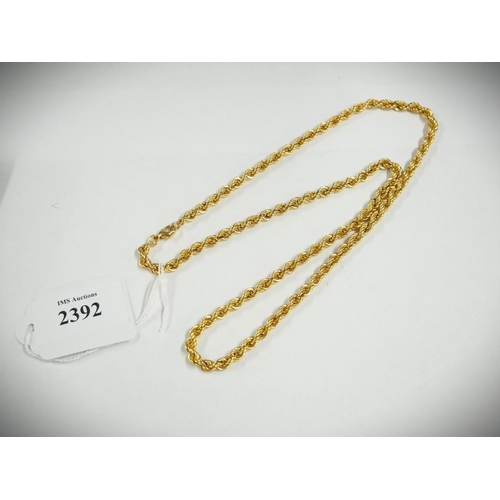 2392 - 14ct Gold Rope Twist Necklace, approx 13g, 60cm long.