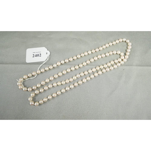 2402 - Fine Pearl Necklace, approx 90cm long.