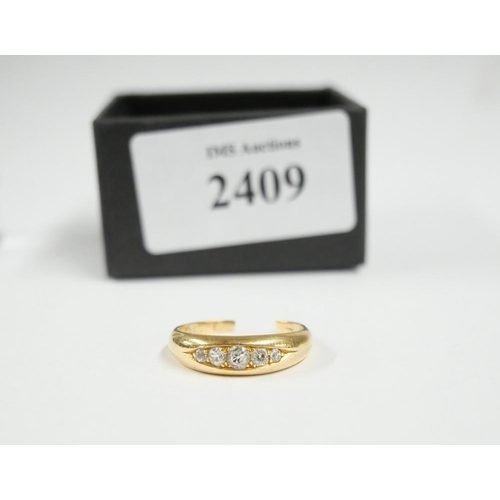 2409 - 9ct Gold Ring (Been Cut) with 5 Small Diamonds, total weight 4.3g