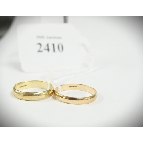 2410 - 2 x 9ct Wedding Bands (1 at 2.56gms/1 at 1.83gms), Sizes UK Q & O.