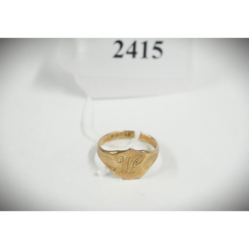 2415 - 9ct Gold Signet Ring, UK Size O, 2.9g