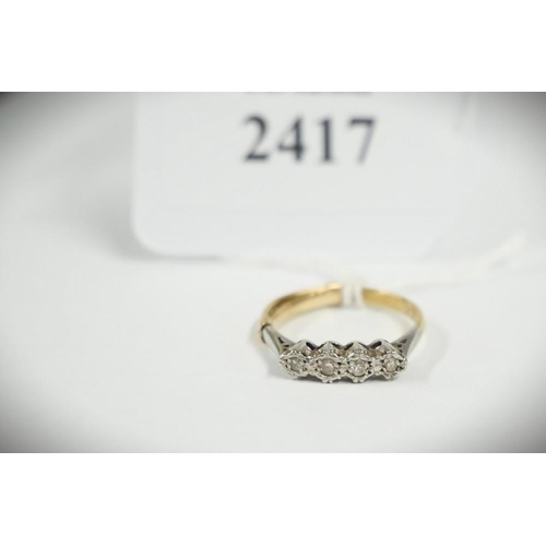 2417 - 18ct Gold Ring Inset with 4 Small Diamonds, UK Size M, total weight 2.43g.