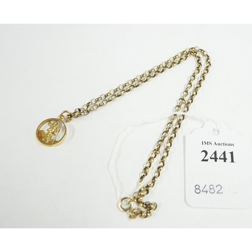 2441 - 9ct Gold St Christopher & Chain, approx 44cm long, 9.6g