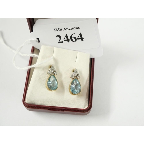 2464 - Pair of Aquamarine & Diamond Drop Earrings