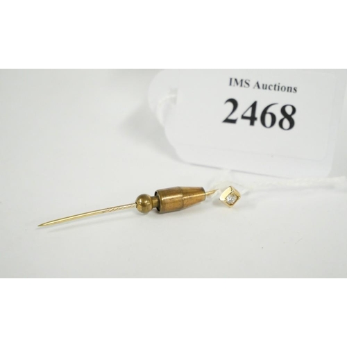 2468 - 9ct Gold Tie Pin Mounted with Solitaire Diamond 0.7g total weight