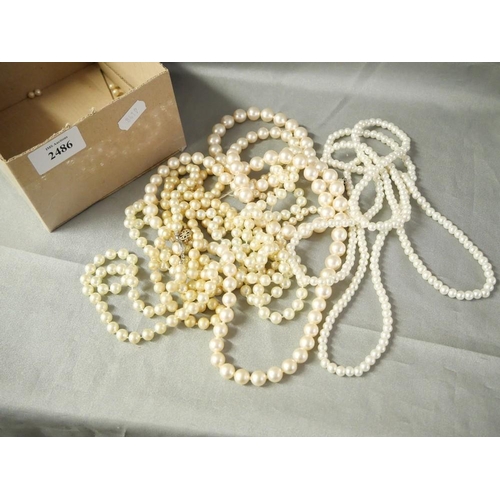 2486 - Box - Assorted Costume Jewellery, Simulated Pearl Necklaces etc.