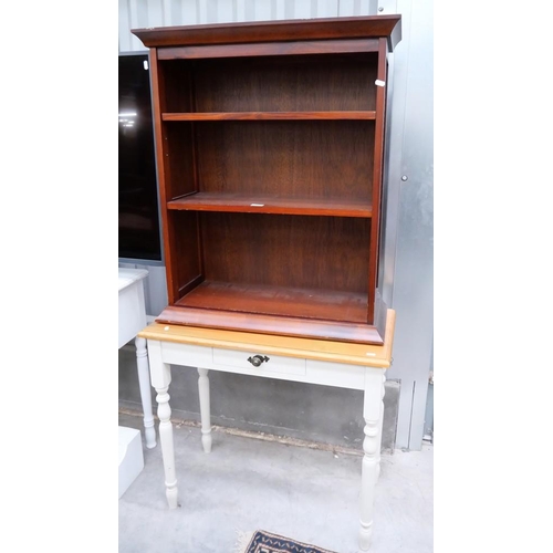 3007 - Painted Pine Side Table & Mahogany Bookcase