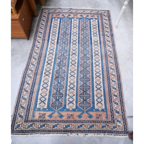 3008 - Fringed and Bordered Geometric Rug on Blue Ground - 114 cms x 77cms