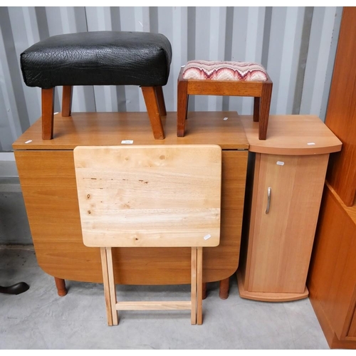 3026 - Drop Leaf Table, Two Stools, Folding Table & Bedside Cabinet