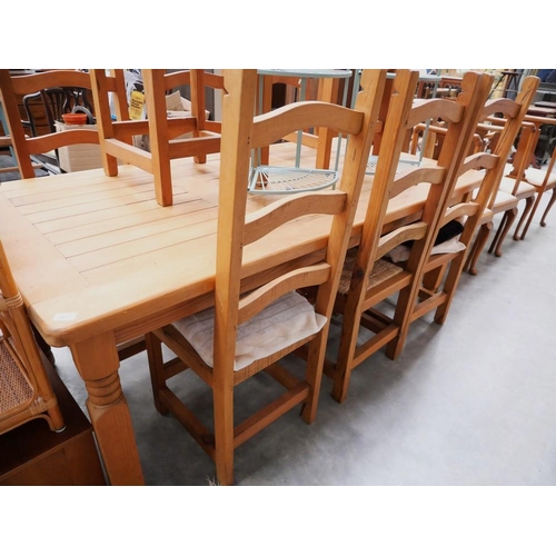 3047 - Pine Farmhouse Dining Table & 8 Ladderback Dining Chairs - Table 200 x 100cm standing approx 77cm  t... 