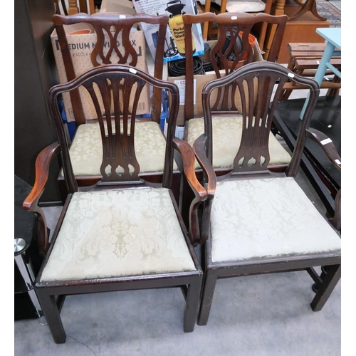 3087 - Pair of Antique Mahogany Elbow Chairs & Pair of Antique Mahogany Dining Chairs