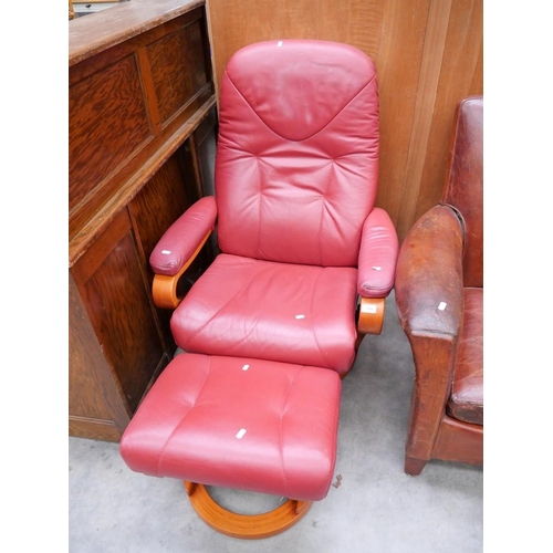 3088 - Himolla Red Leather Swivel Chair & Matching Stool