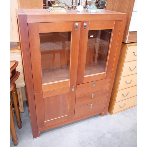 3133 - Stained Pine Glass Front China Cabinet with Cupboard Base