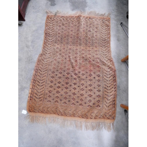 3158 - Fringed & Bordered Geometric Woolen Rug On Brown Ground  ( Approx. 122cm X 85cm)