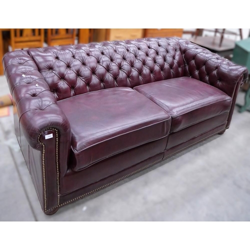 3164 - Oxblood Leather Chesterfield Style Sofa