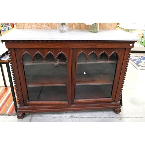 3234 - Mahogany Gothic Revival Glass Front Bookcase with Marble Top