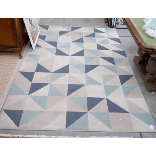 3277 - Modern Woolen Rug On Cream & Blue Ground. Approx. 228 X 161cm