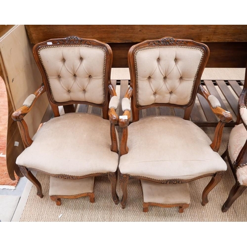 3283 - Pair Of Mahogany Framed  Elbow Chairs & Matching Stools