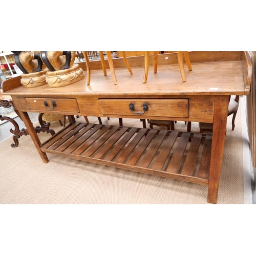 3285 - Victorian Waxed Pine Kitchen Table with Slatted Base