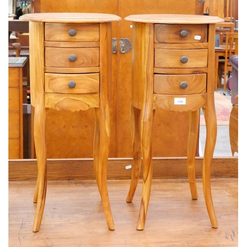 3286 - Pair Of Hardwood Circular Three Drawer Bedsides