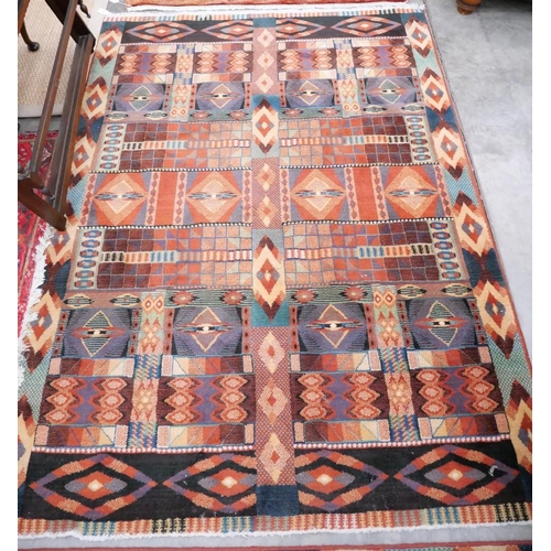 3294 - Fringed & Bordered Geometric Rug. Approx. 190cm X 138cm