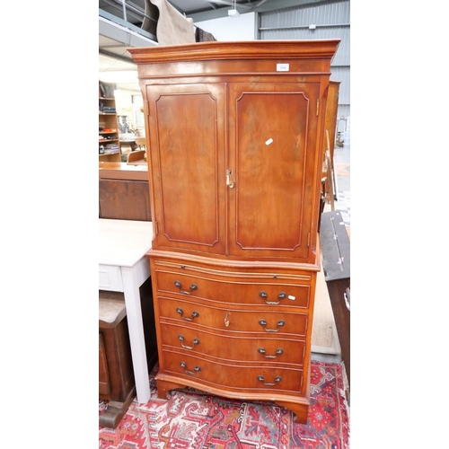 3296 - Yew Bow Front Cupboard On  Base - 71cm wide x 153cm tall x 45cm deep.